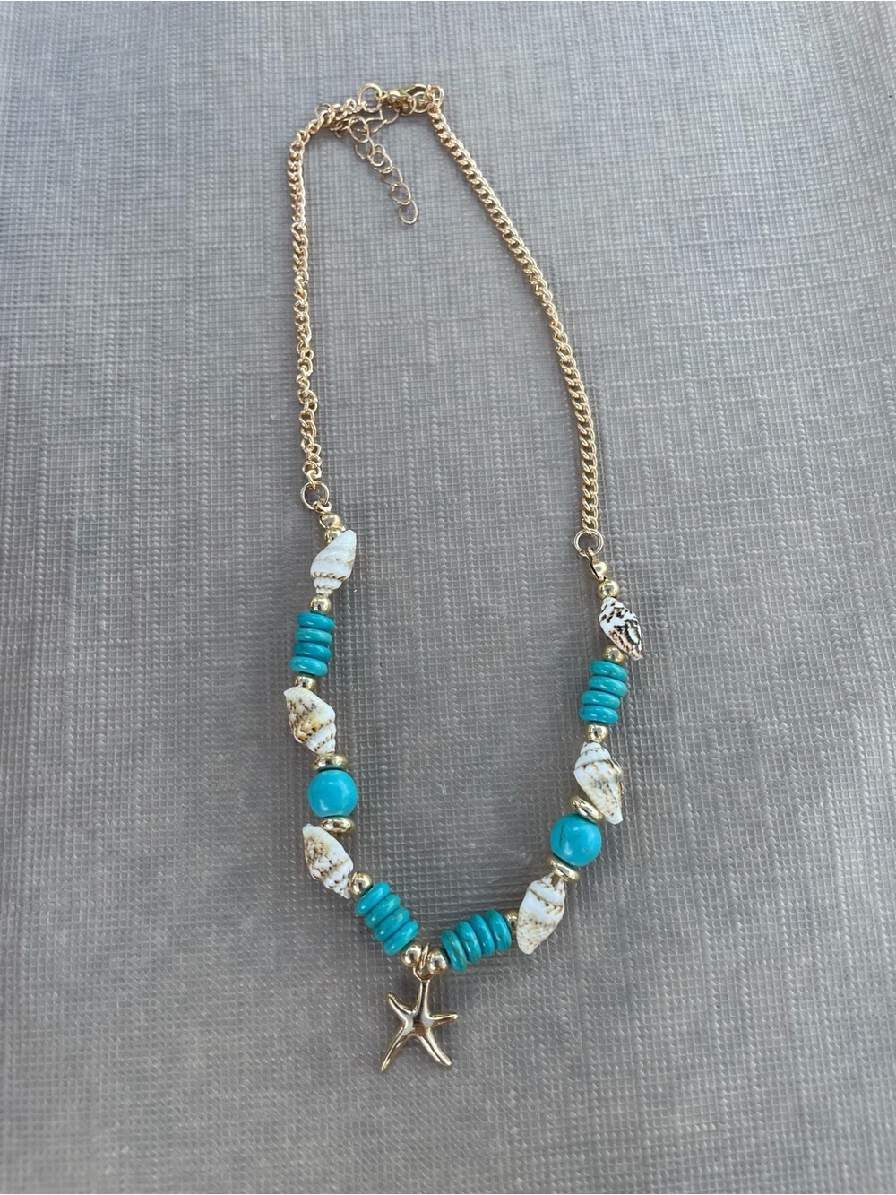 Gold-Tone Turquoise Bead Starfish Necklace